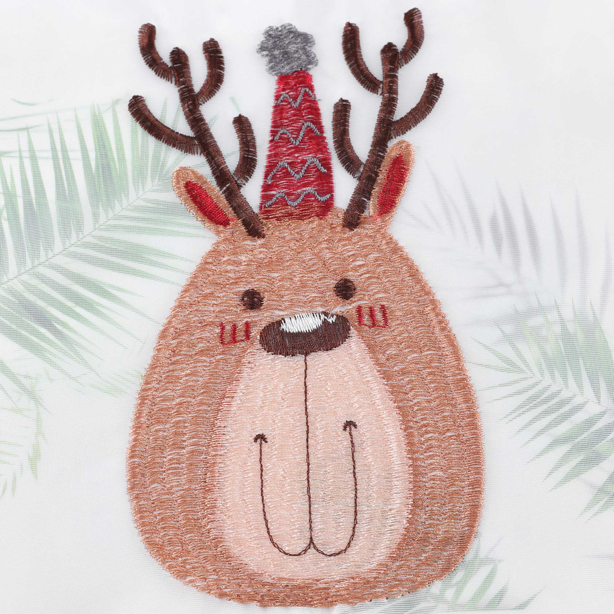Cafe Curtain Christmas 1 Piece with Reindeer and Mitten Embroidery - White, W x H 80 x 150cm