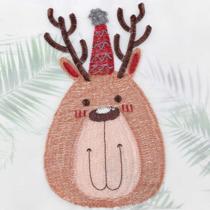 Cafe Curtain Christmas 1 Piece with Reindeer and Mitten Embroidery - White, W x H 80 x 150cm