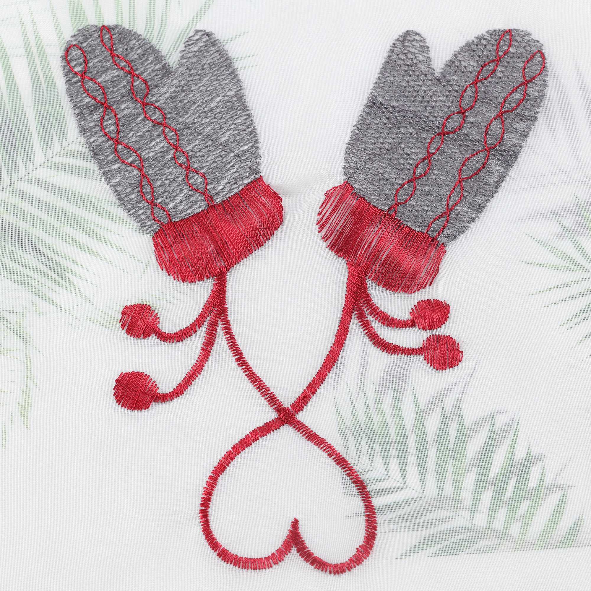 Cafe Curtain Christmas 1 Piece with Reindeer and Mitten Embroidery