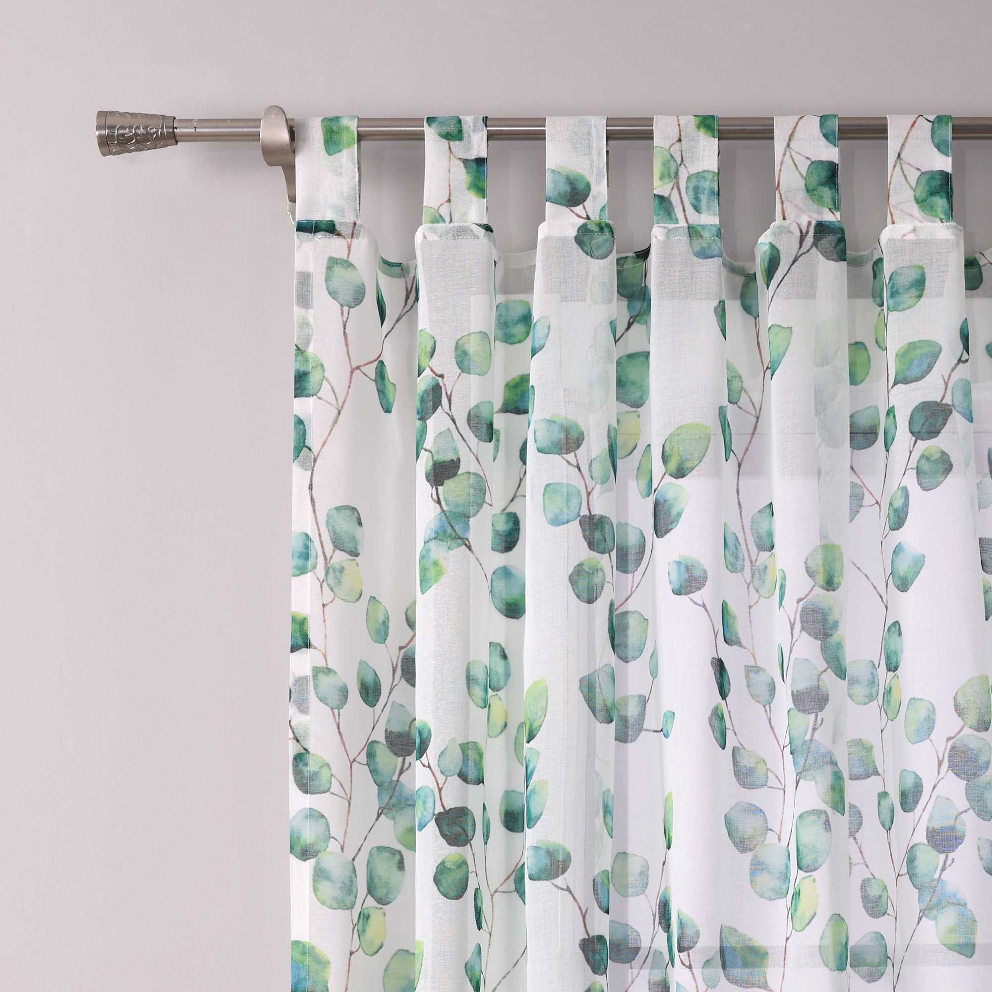 Tab-Top Curtain Sheer Airy Leaf Print 1 Piece - Green, H x W 225 x 140cm