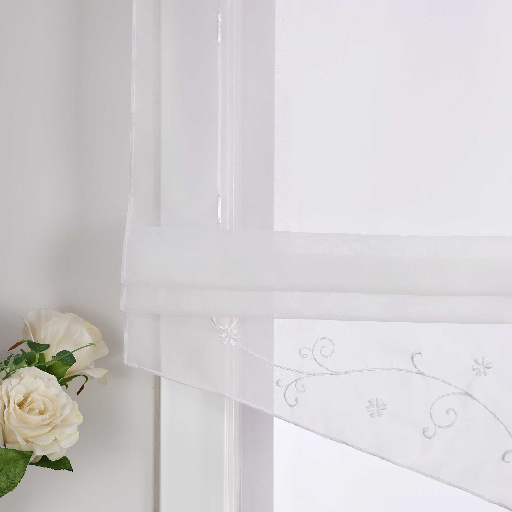 Roman Shade with Floral Pattern Modern Sheer 1 Piece - White, W x H 120 x 140cm