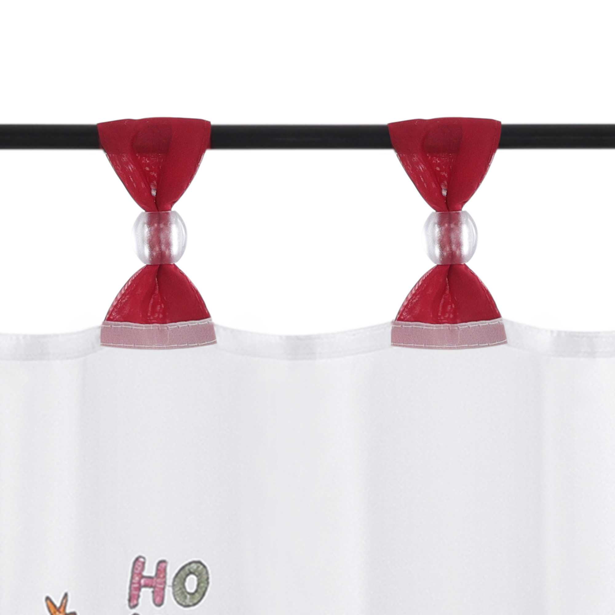 Cafe Curtain Christmas Sheer Polyester with Red Trim and Embroidery Fir Tree Christmas Ornaments - Red, W x H 120 x 45cm