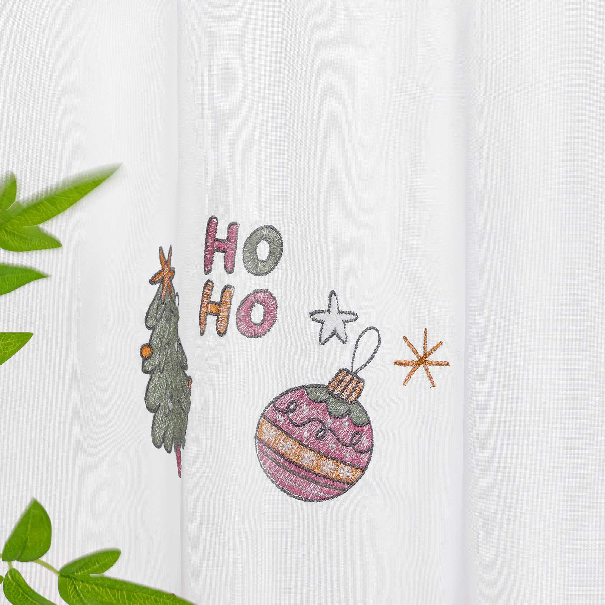 Cafe Curtain Christmas Sheer Polyester with Red Trim and Embroidery Fir Tree Christmas Ornaments - Red, W x H 140 x 45cm
