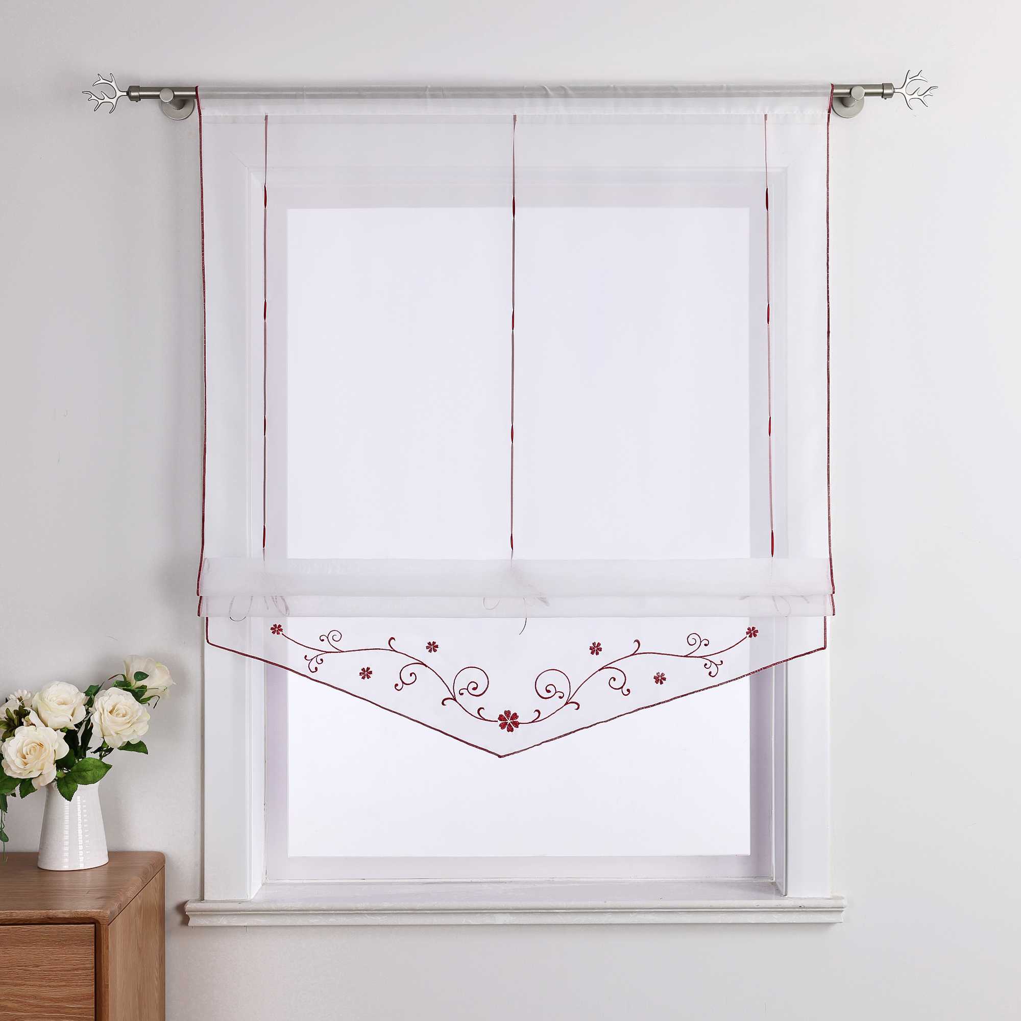Roman Shade with Floral Pattern Modern Sheer 1 Piece - Green, W x H 60 x 140cm