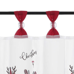 Cafe Curtain Christmas Sheer with Red Trim and Christmas Embroidery - Red, W x H 120 x 90cm