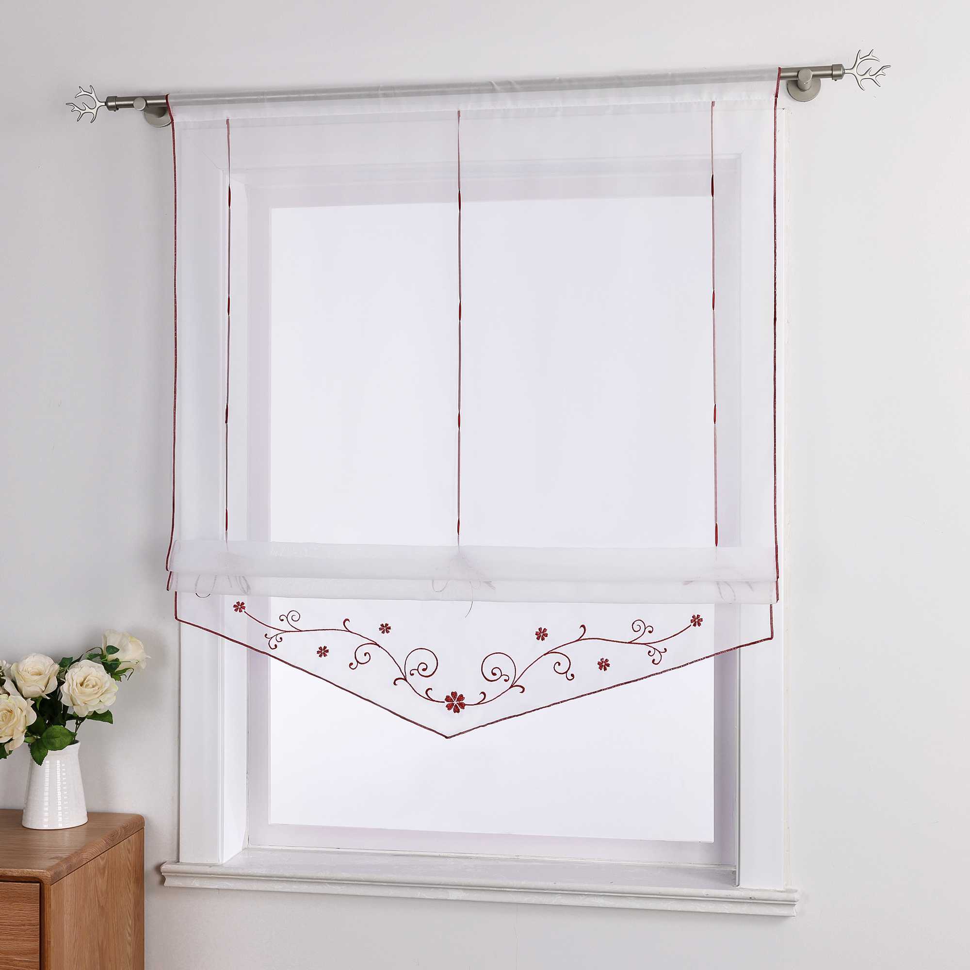 Roman Shade with Floral Pattern Modern Sheer 1 Piece - Green, W x H 140 x 140cm