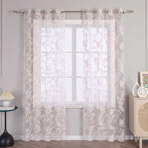 Elegant Curtain with Phoenix-Flower Pattern - Sheer Voile Grommet Curtain Panel - Pink, H x W 145 x 140cm