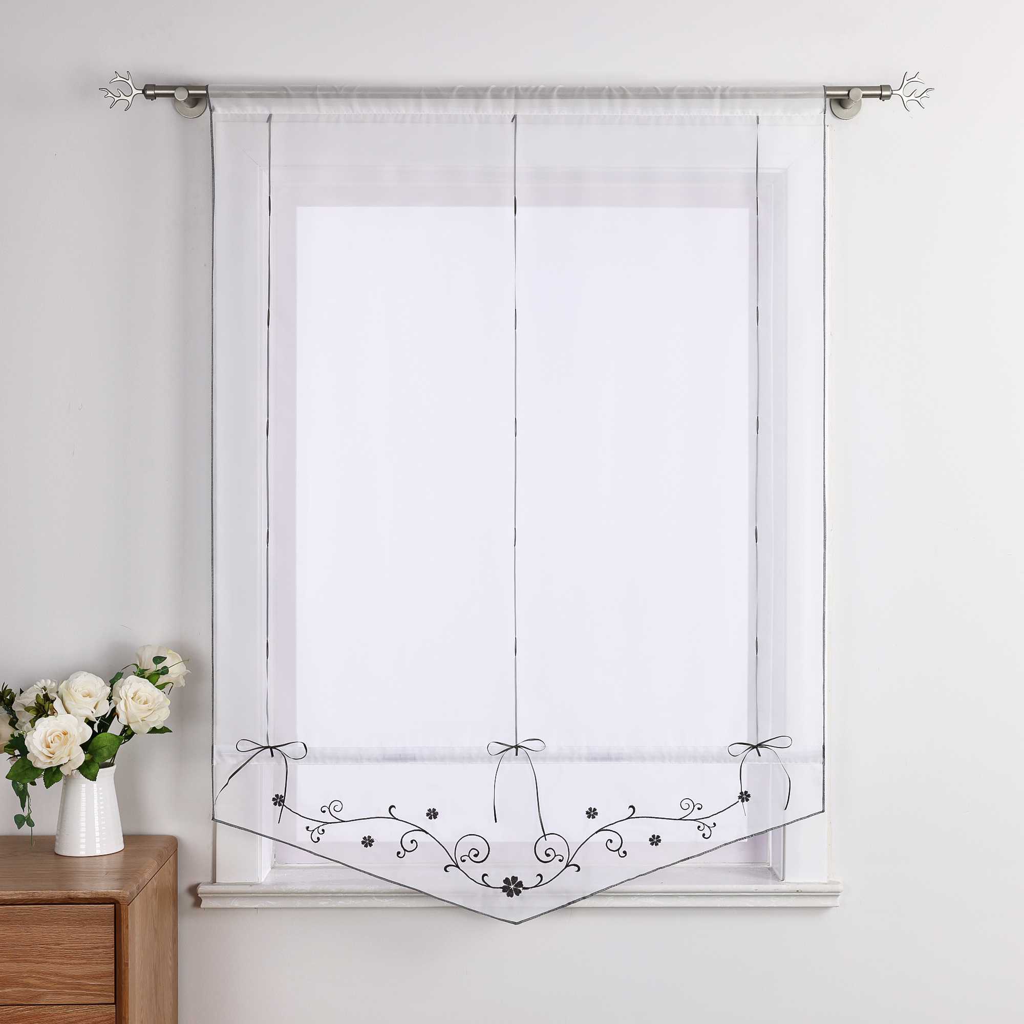Roman Shade with Floral Pattern Modern Sheer 1 Piece - Yellow, W x H 60 x 140cm