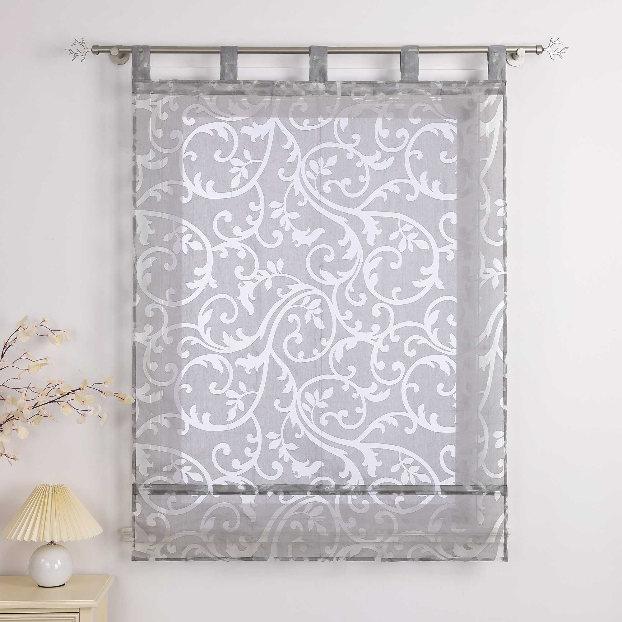 Roman Shade Semi-Sheer with Burnout Leaf Pattern Tab Tops 1 Piece