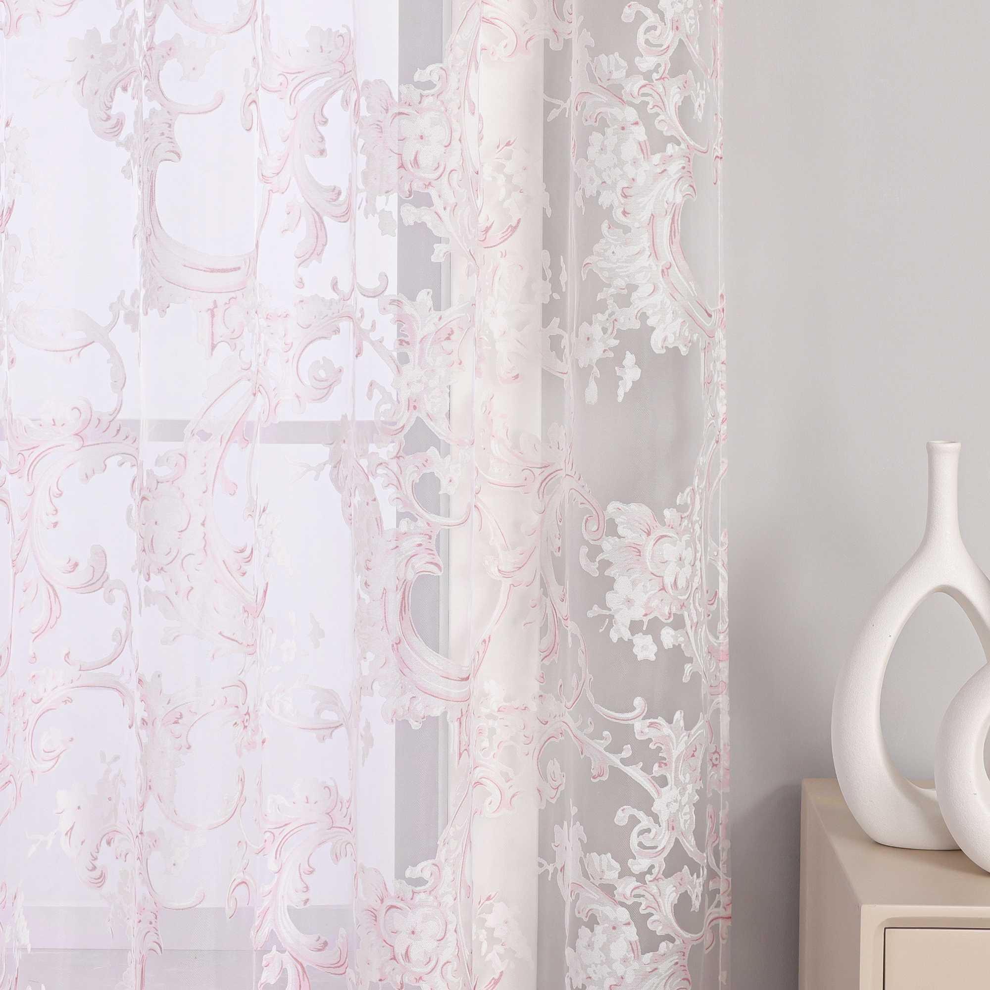 Elegant Curtain with Phoenix-Flower Pattern - Sheer Voile Grommet Curtain Panel - Gray, H x W 225 x 140cm