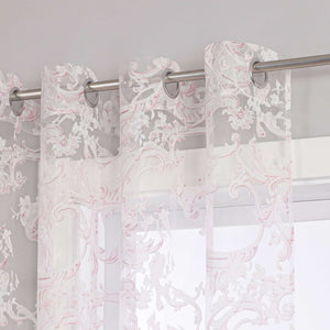 Elegant Curtain with Phoenix-Flower Pattern - Sheer Voile Grommet Curtain Panel - Gray, H x W 175 x 140cm