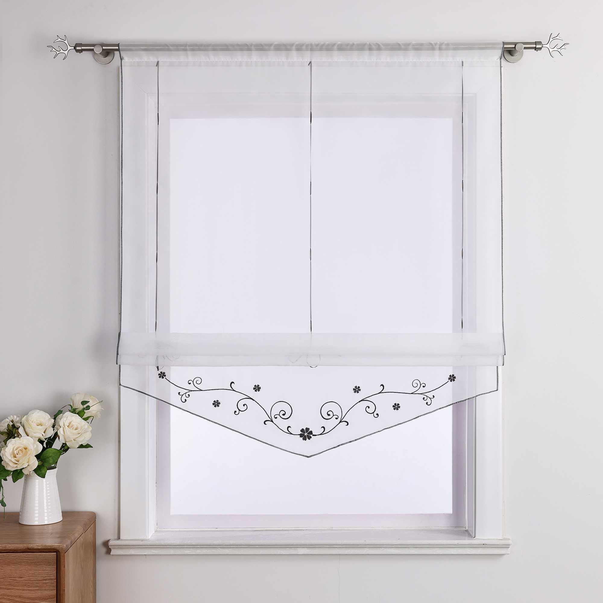 Roman Shade with Floral Pattern Modern Sheer 1 Piece - Yellow, W x H 140 x 140cm