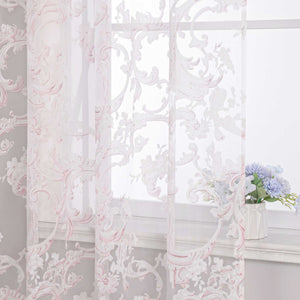 Elegant Curtain with Phoenix-Flower Pattern - Sheer Voile Grommet Curtain Panel - Pink, H x W 225 x 140cm