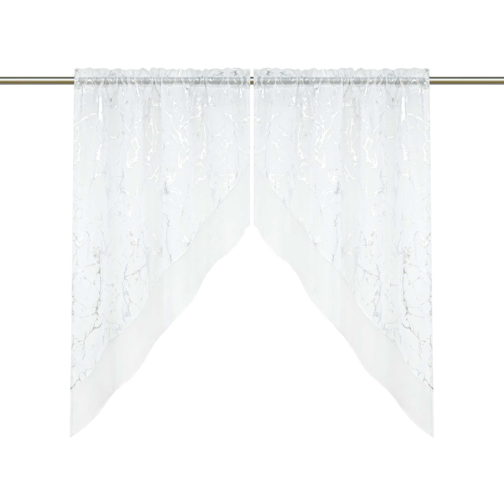Cafe Curtain Double-Layer with Silver Marble Pattern Set of 2 - White, W x H 120 x 145cm