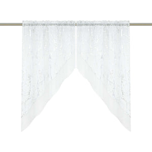 Cafe Curtain Double-Layer with Silver Marble Pattern Set of 2 - White, W x H 120 x 145cm