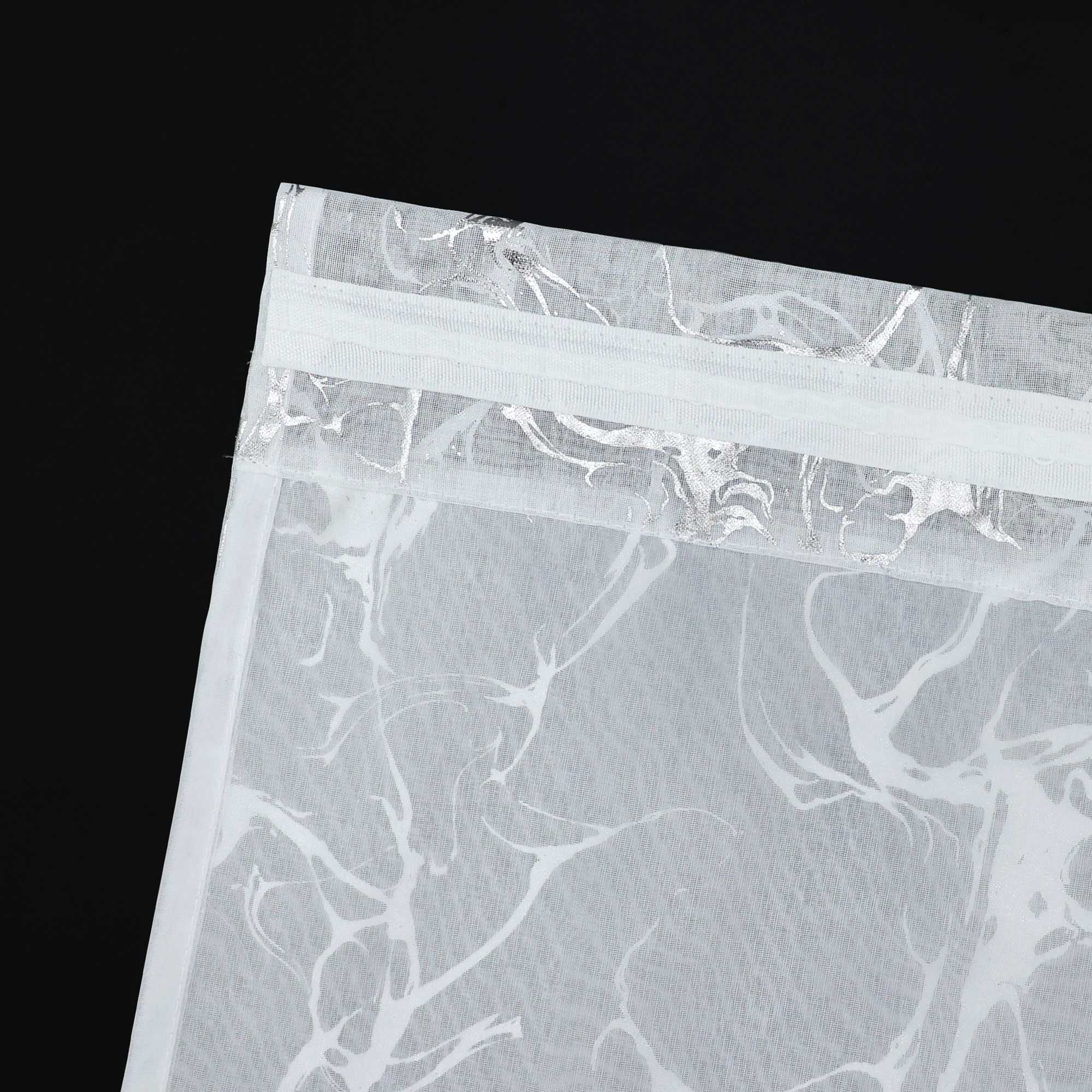 Cafe Curtain Double-Layer with Silver Marble Pattern Set of 2 - White, W x H 140 x 145cm