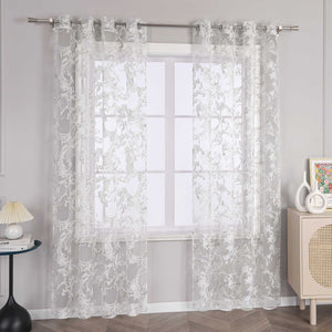 Elegant Curtain with Phoenix-Flower Pattern - Sheer Voile Grommet Curtain Panel - Sand, H x W 175 x 140cm