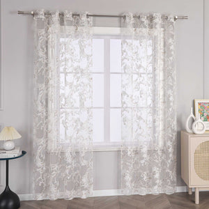 Elegant Curtain with Phoenix-Flower Pattern - Sheer Voile Grommet Curtain Panel