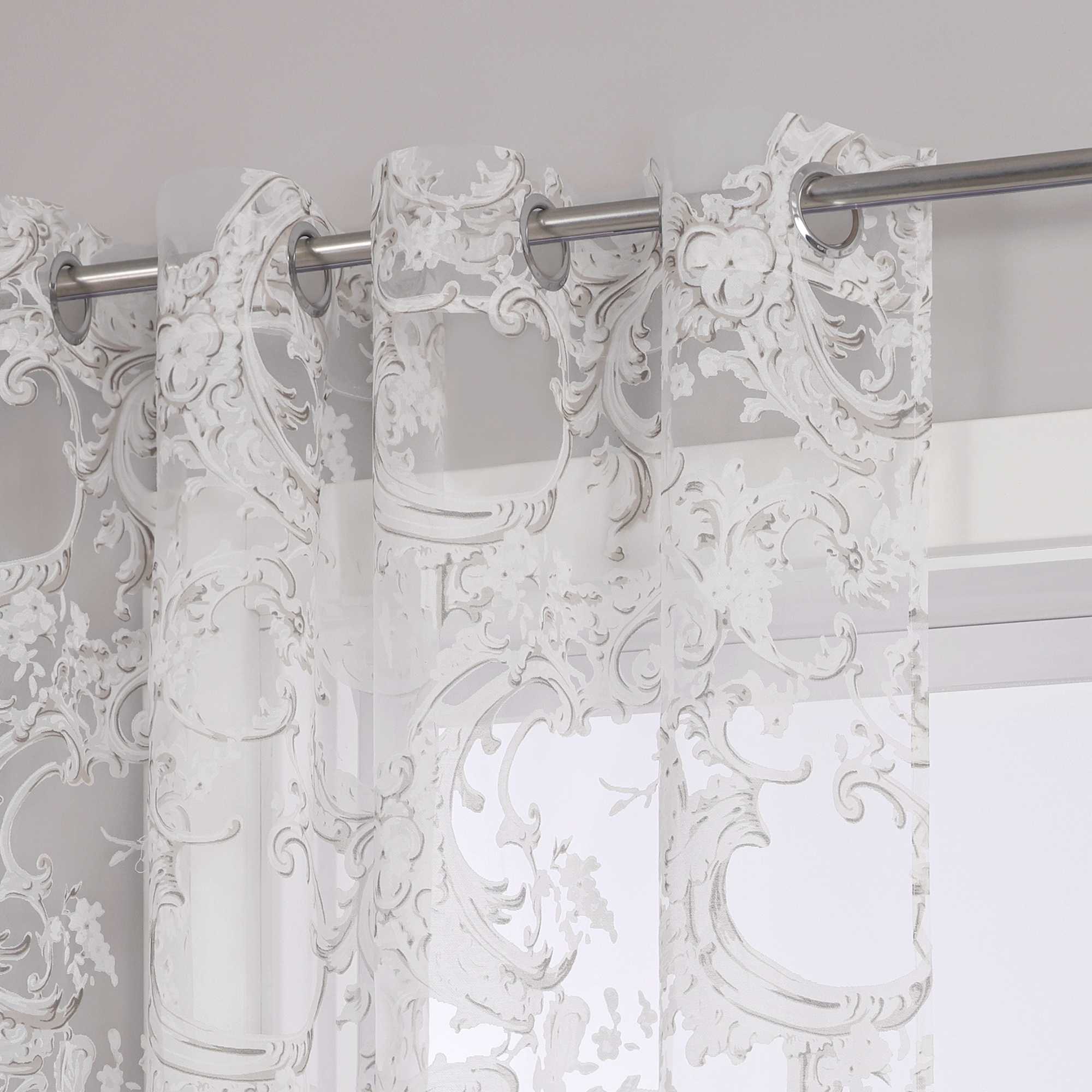 Elegant Curtain with Phoenix-Flower Pattern - Sheer Voile Grommet Curtain Panel - Brown, H x W 175 x 140cm