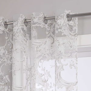 Elegant Curtain with Phoenix-Flower Pattern - Sheer Voile Grommet Curtain Panel - Brown, H x W 175 x 140cm