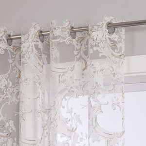 Elegant Curtain with Phoenix-Flower Pattern - Sheer Voile Grommet Curtain Panel