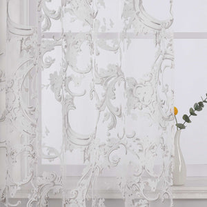 Elegant Curtain with Phoenix-Flower Pattern - Sheer Voile Grommet Curtain Panel - Sand, H x W 245 x 140cm
