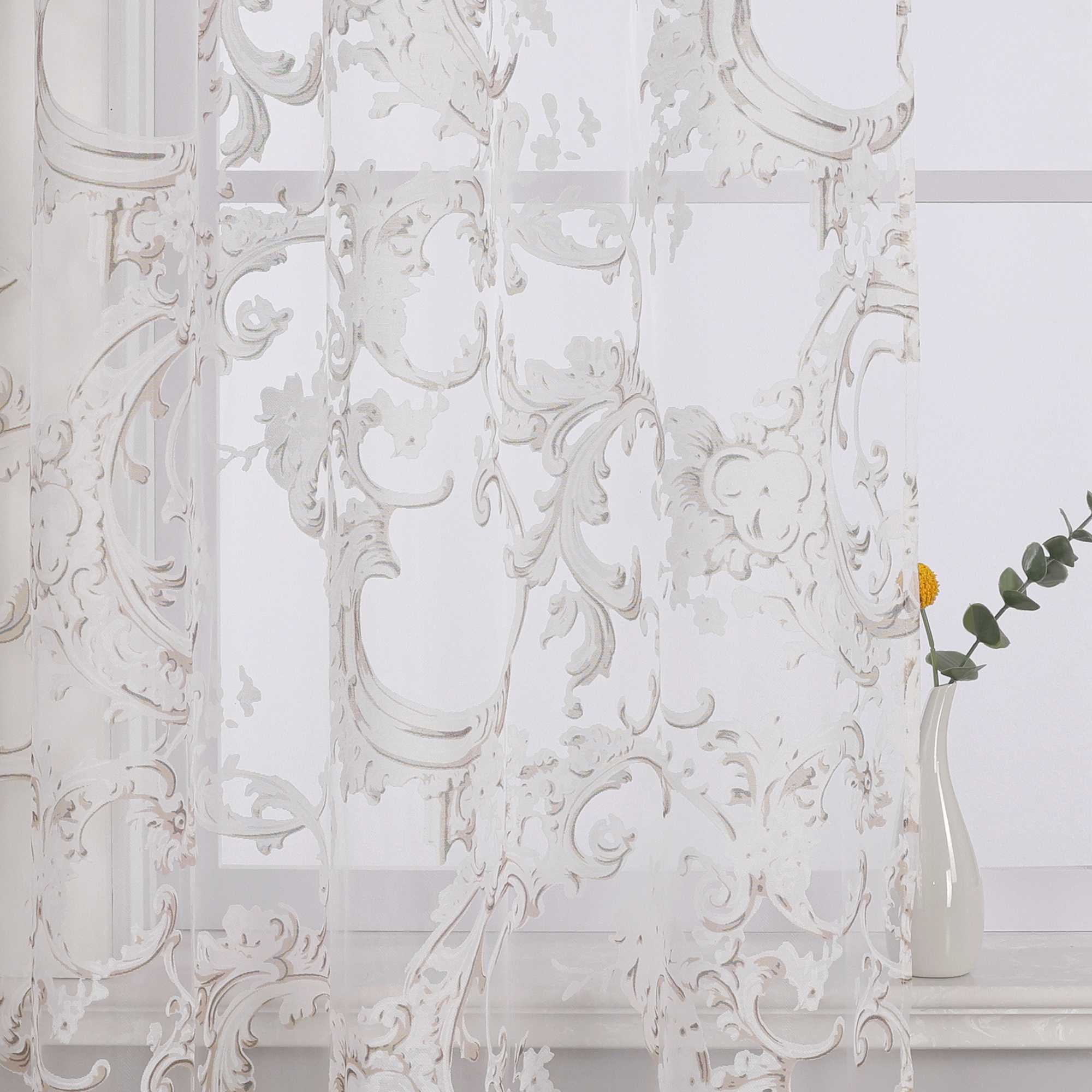 Elegant Curtain with Phoenix-Flower Pattern - Sheer Voile Grommet Curtain Panel