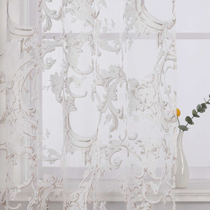 Elegant Curtain with Phoenix-Flower Pattern - Sheer Voile Grommet Curtain Panel