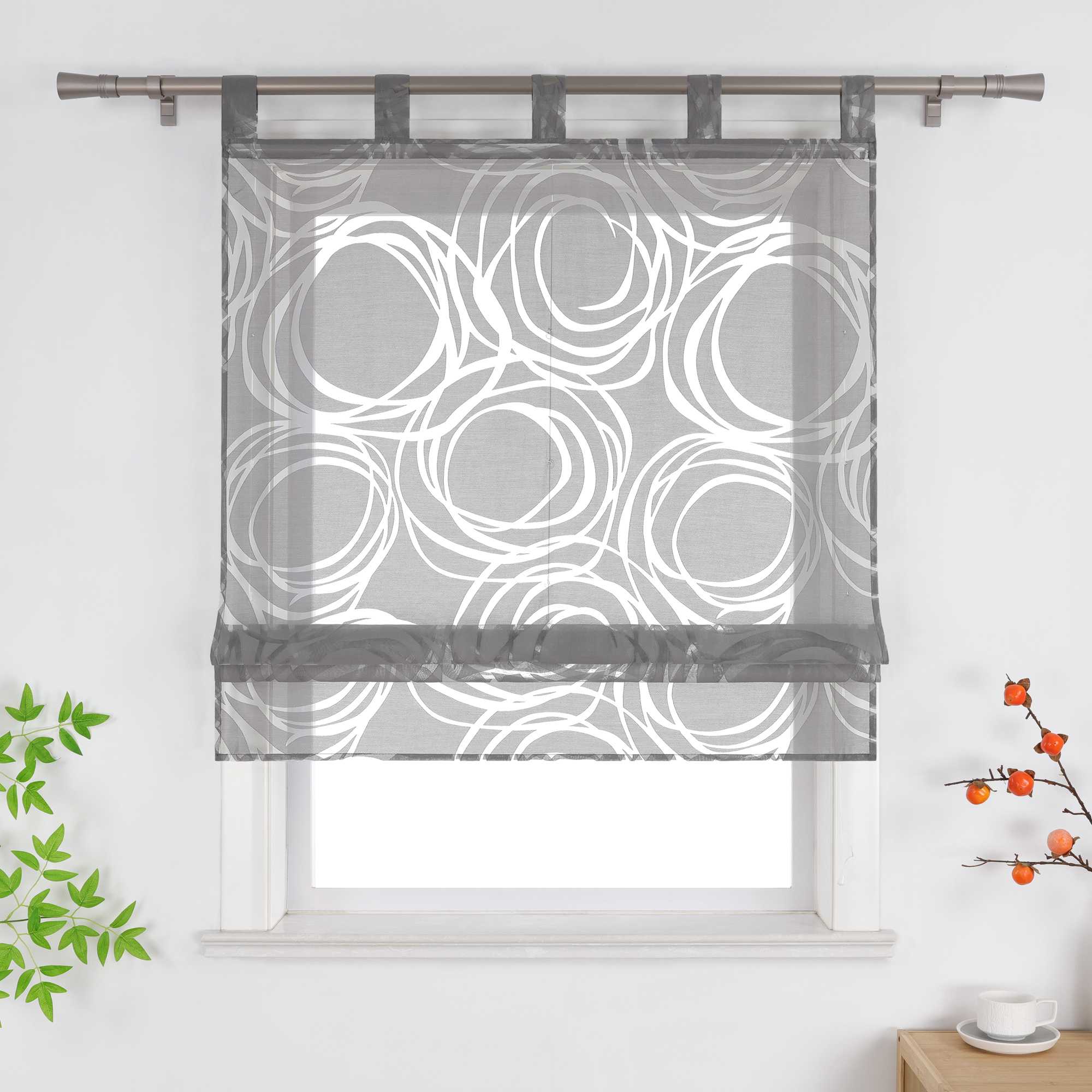 Roman Shades with Circle Pattern - Tab-Top Hanging