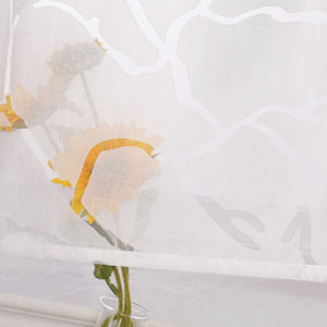 Cafe Curtain with Line Pattern and Branch Motif 1 Piece - White, H x W 45 x 120cm