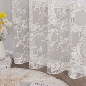 Elegant Curtain with Phoenix-Flower Pattern - Sheer Voile Grommet Curtain Panel