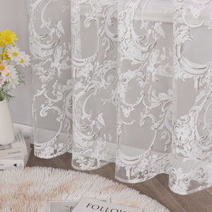 Elegant Curtain with Phoenix-Flower Pattern - Sheer Voile Grommet Curtain Panel - Brown, H x W 145 x 140cm