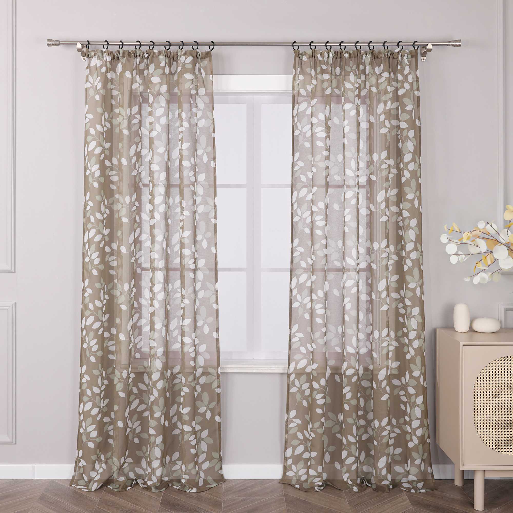 Curtain with Floral Pattern Light-Filtering 1 Piece - Brown, W x H 140 x 145cm