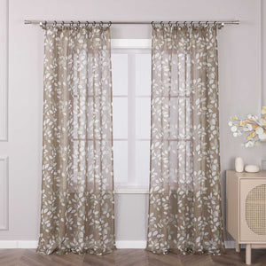 Curtain with Floral Pattern Light-Filtering 1 Piece - Brown, W x H 140 x 145cm