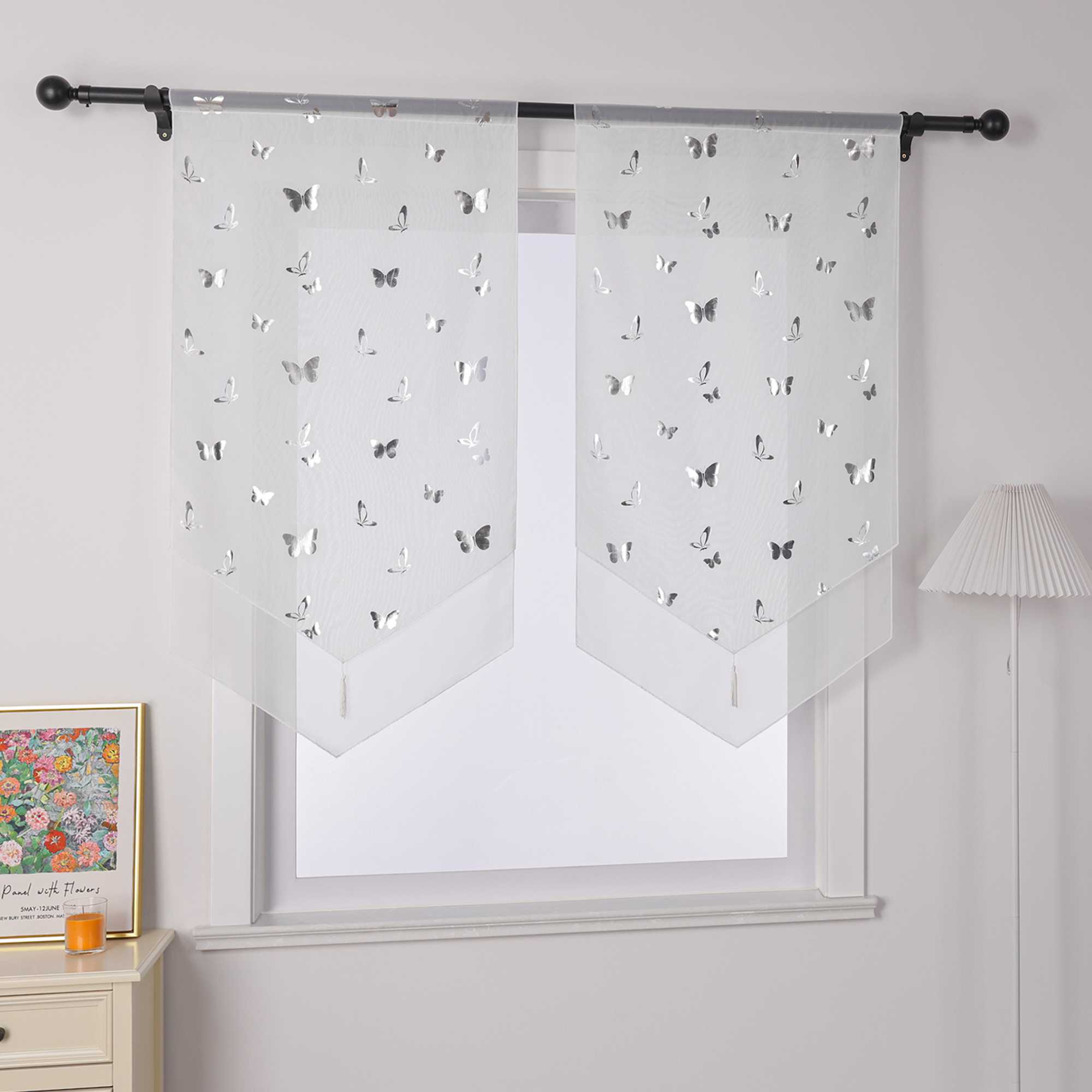Cafe Curtain with Butterfly Pattern Sheer 1 Piece - Gold, W x H 80 x 150cm