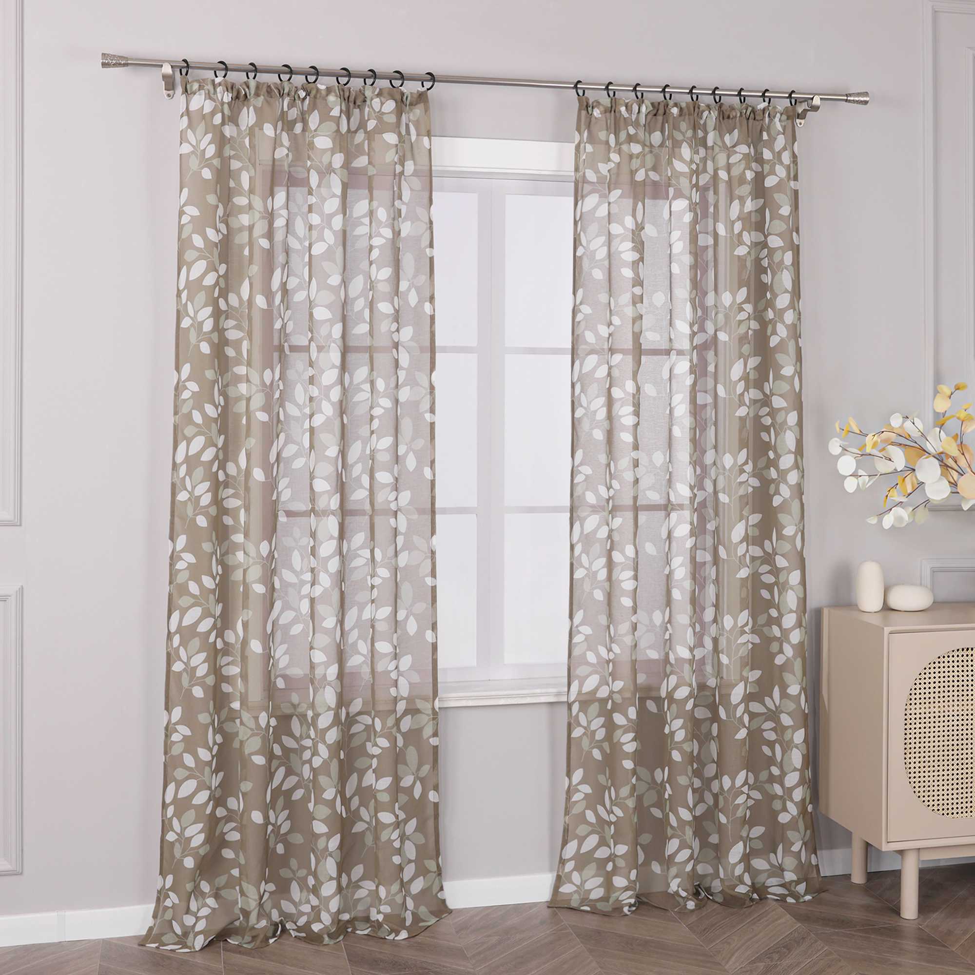 Curtain with Floral Pattern Light-Filtering 1 Piece - Brown, W x H 140 x 175cm