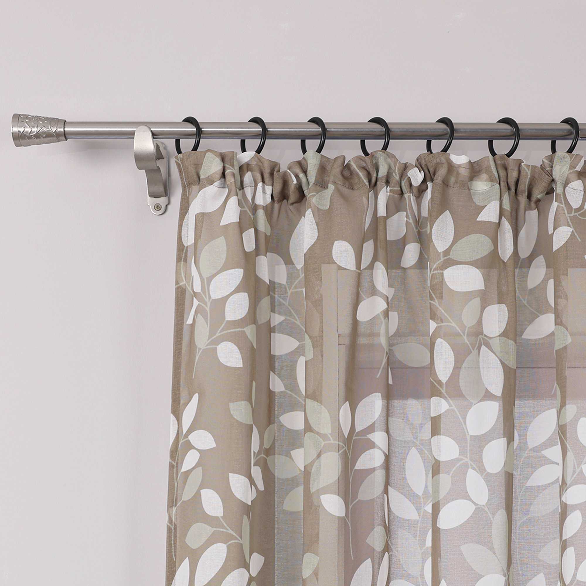 Curtain with Floral Pattern Light-Filtering 1 Piece - Brown, W x H 140 x 225cm
