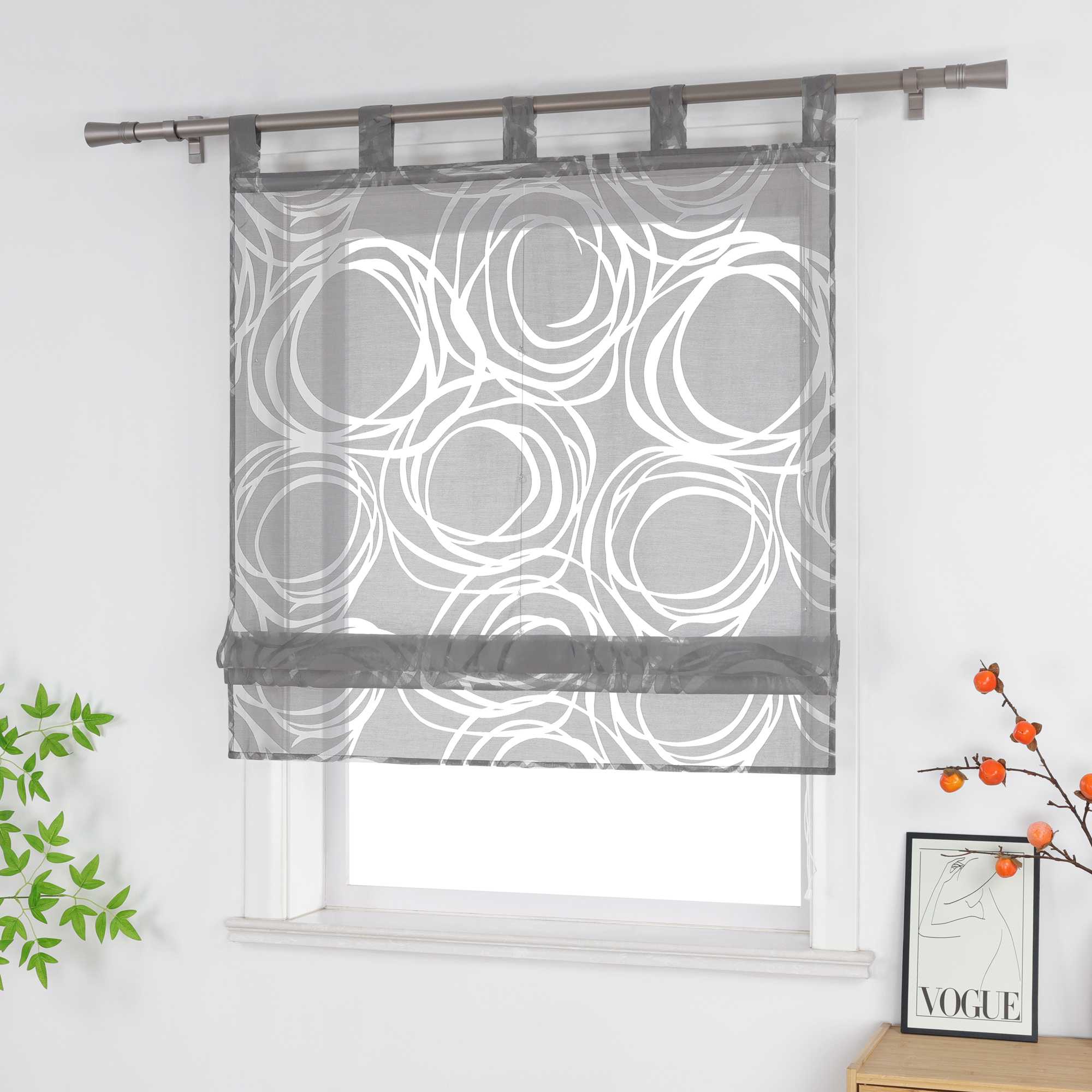 Roman Shades with Circle Pattern - Tab-Top Hanging