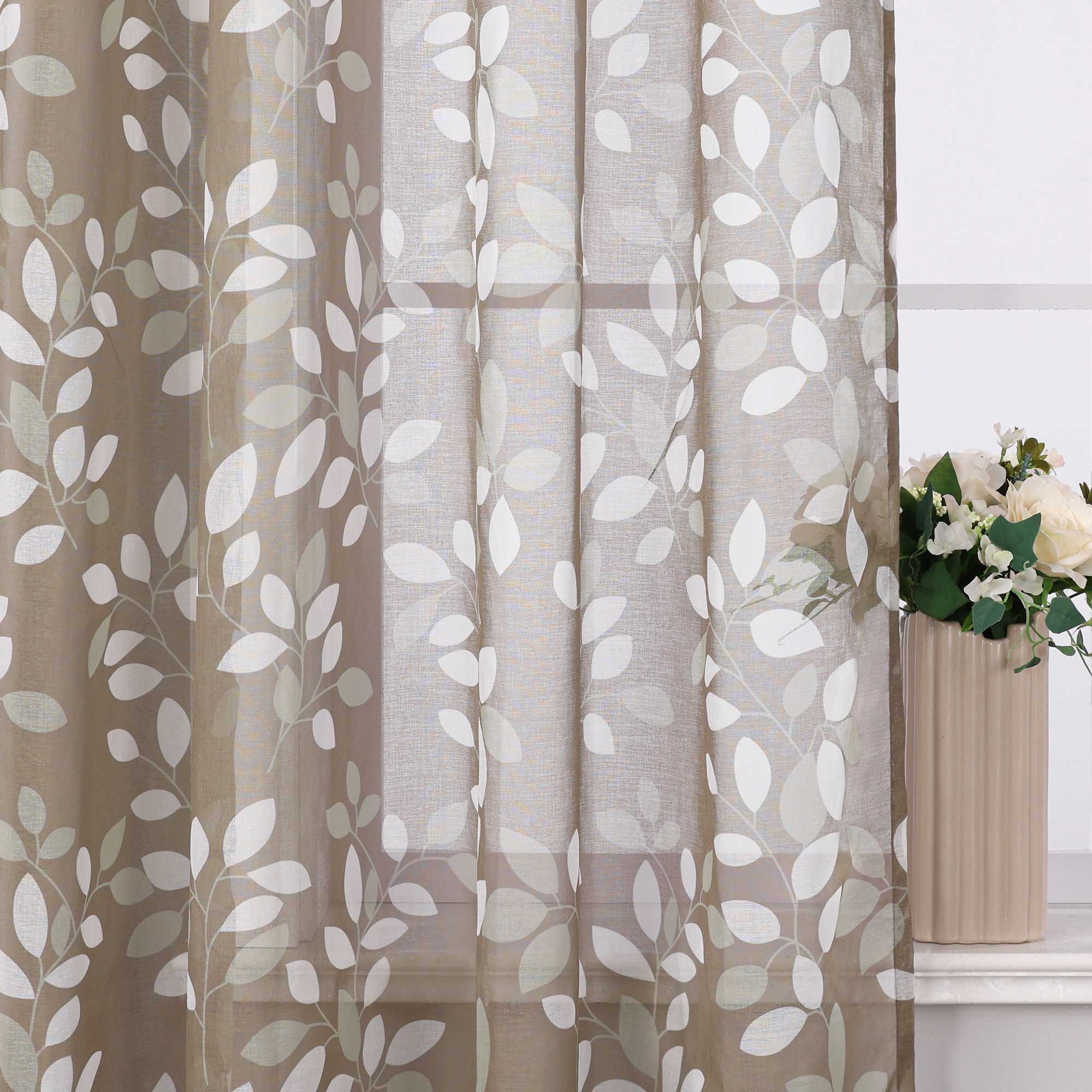 Curtain with Floral Pattern Light-Filtering 1 Piece - Brown, W x H 140 x 245cm