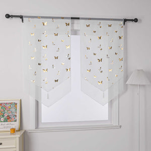 Cafe Curtain with Butterfly Pattern Sheer 1 Piece - Silver, W x H 40 x 90cm
