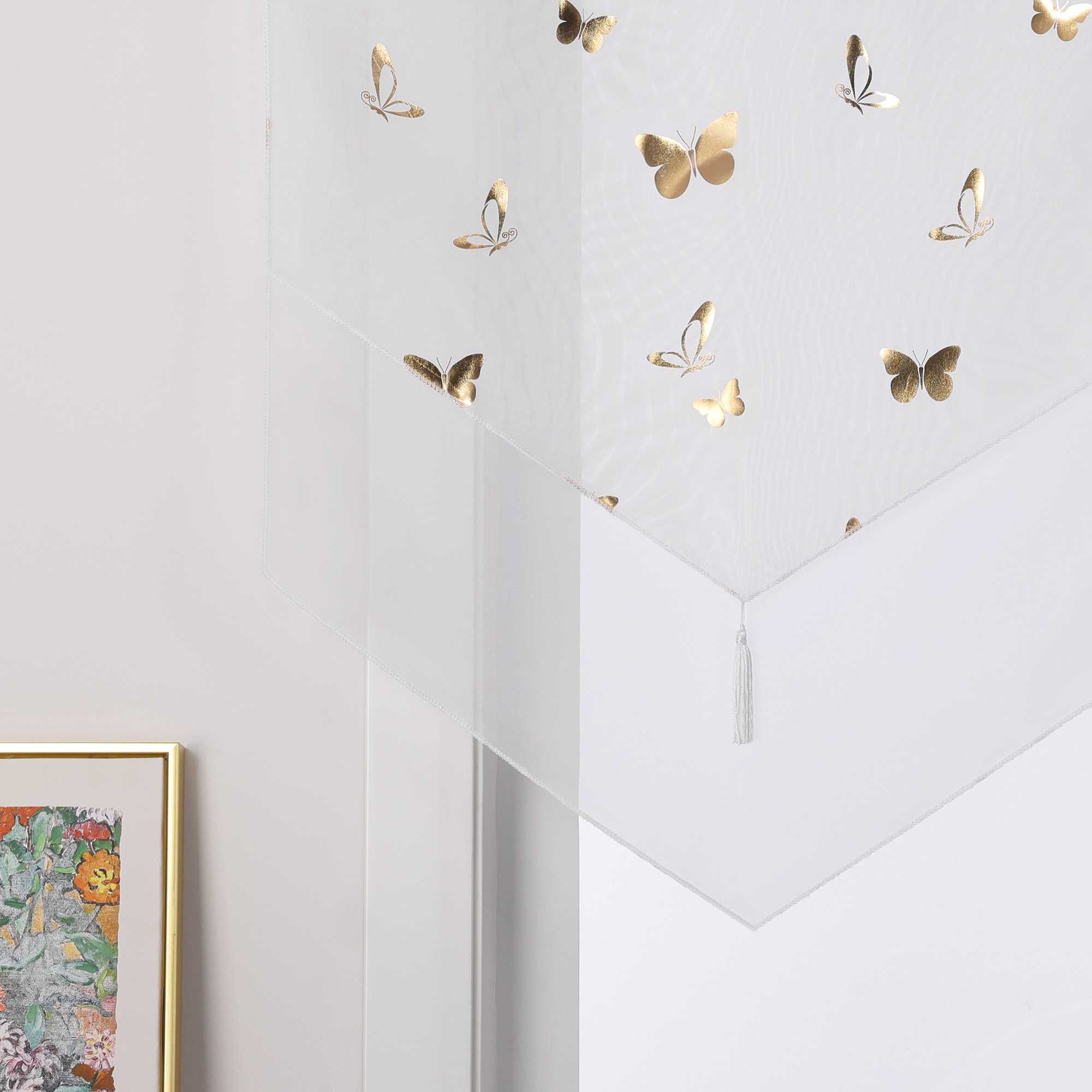 Cafe Curtain with Butterfly Pattern Sheer 1 Piece - Silver, W x H 60 x 120cm