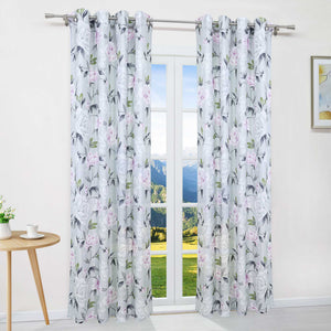 Blackout Grommet Curtain with Floral Pattern Thermal 1 Piece