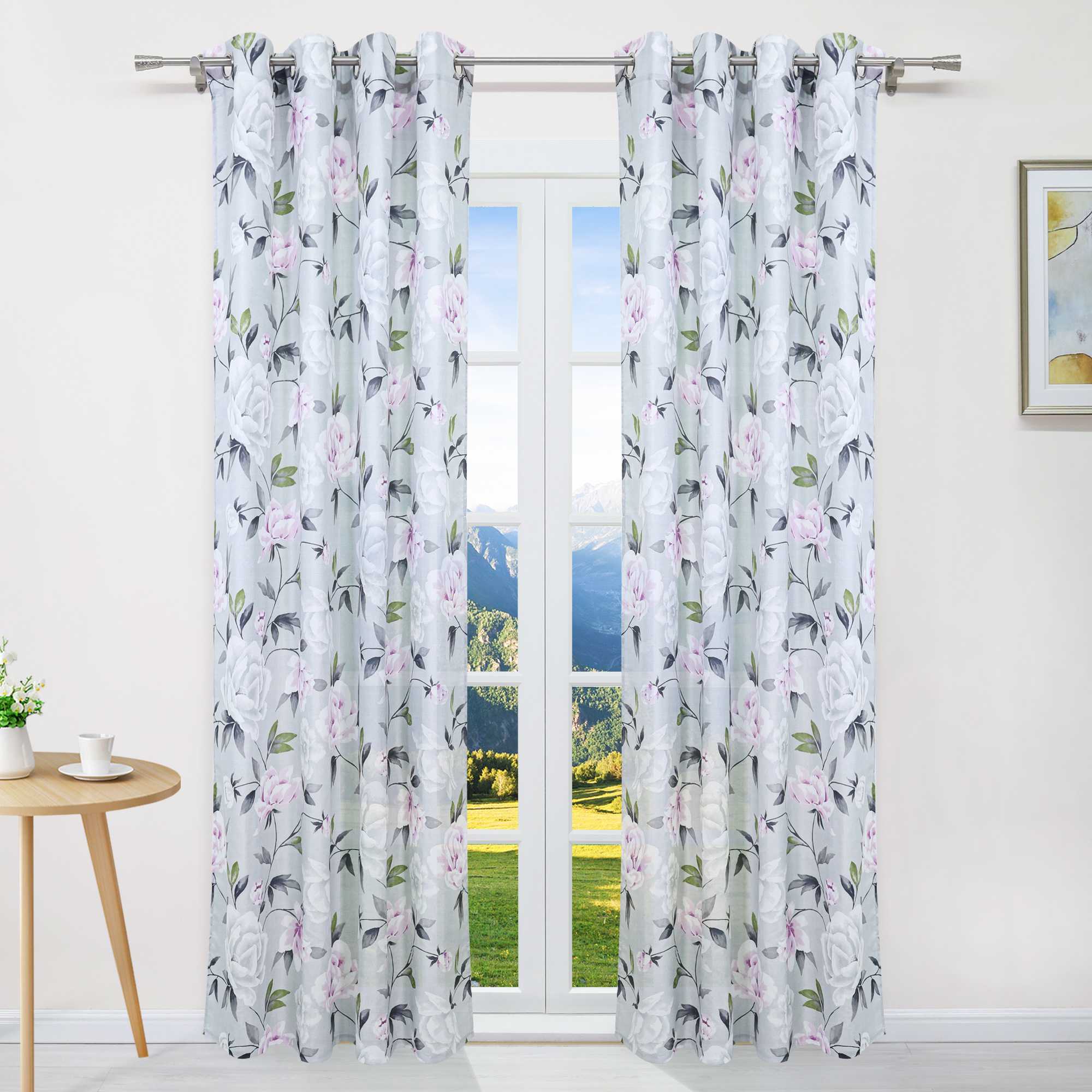 Blackout Grommet Curtain with Floral Pattern Thermal 1 Piece - White, Grommet Panel