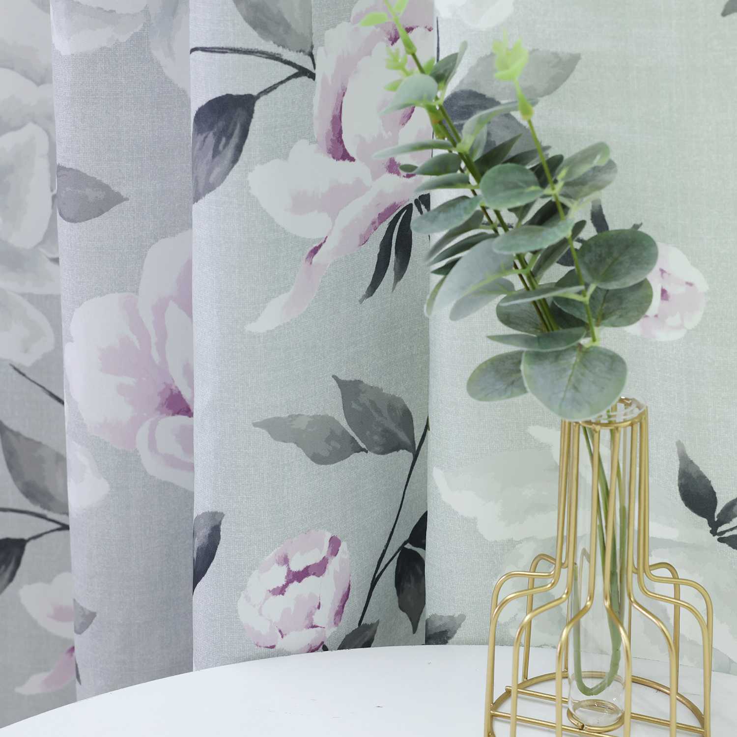 Blackout Grommet Curtain with Floral Pattern Thermal 1 Piece - White, Tab-Top Panel