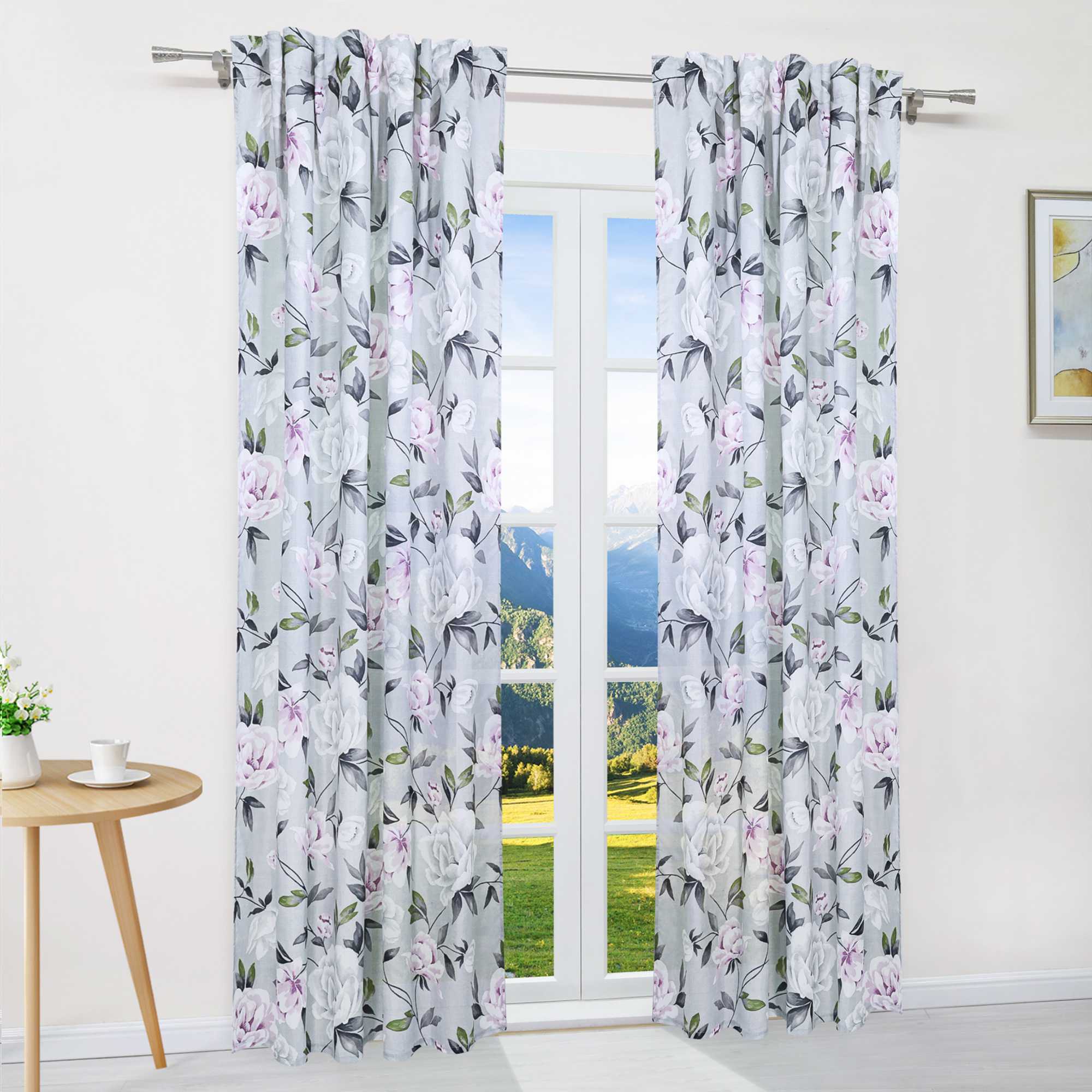 Blackout Grommet Curtain with Floral Pattern Thermal 1 Piece - White, Tab-Top Panel
