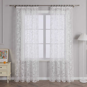 Curtains with Vine Pattern - White, Grommet Panel