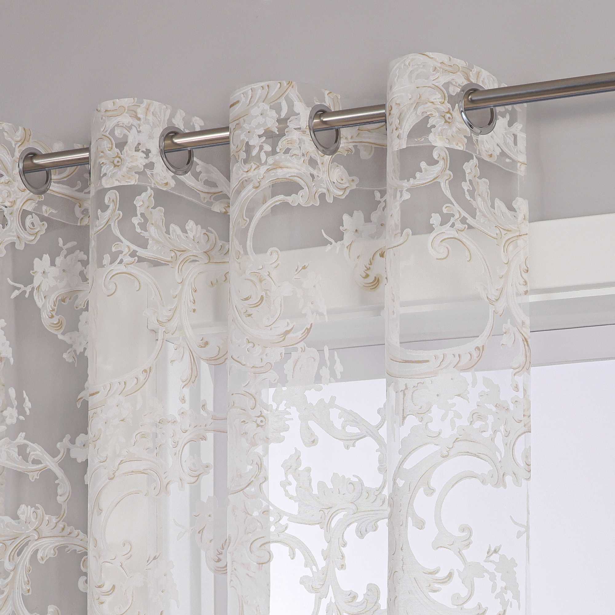 Elegant Curtain with Phoenix-Flower Pattern - Sheer Voile Grommet Curtain Panel