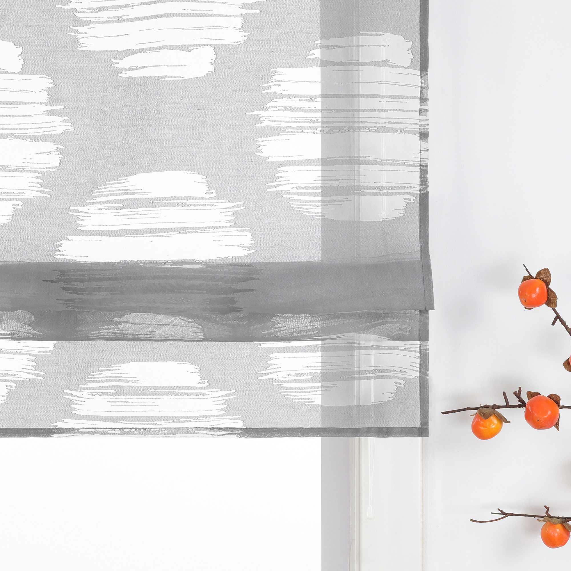 Roman Shade with Wavy Circle Pattern - Track Hanging - Gray, W x H 60 x 140cm