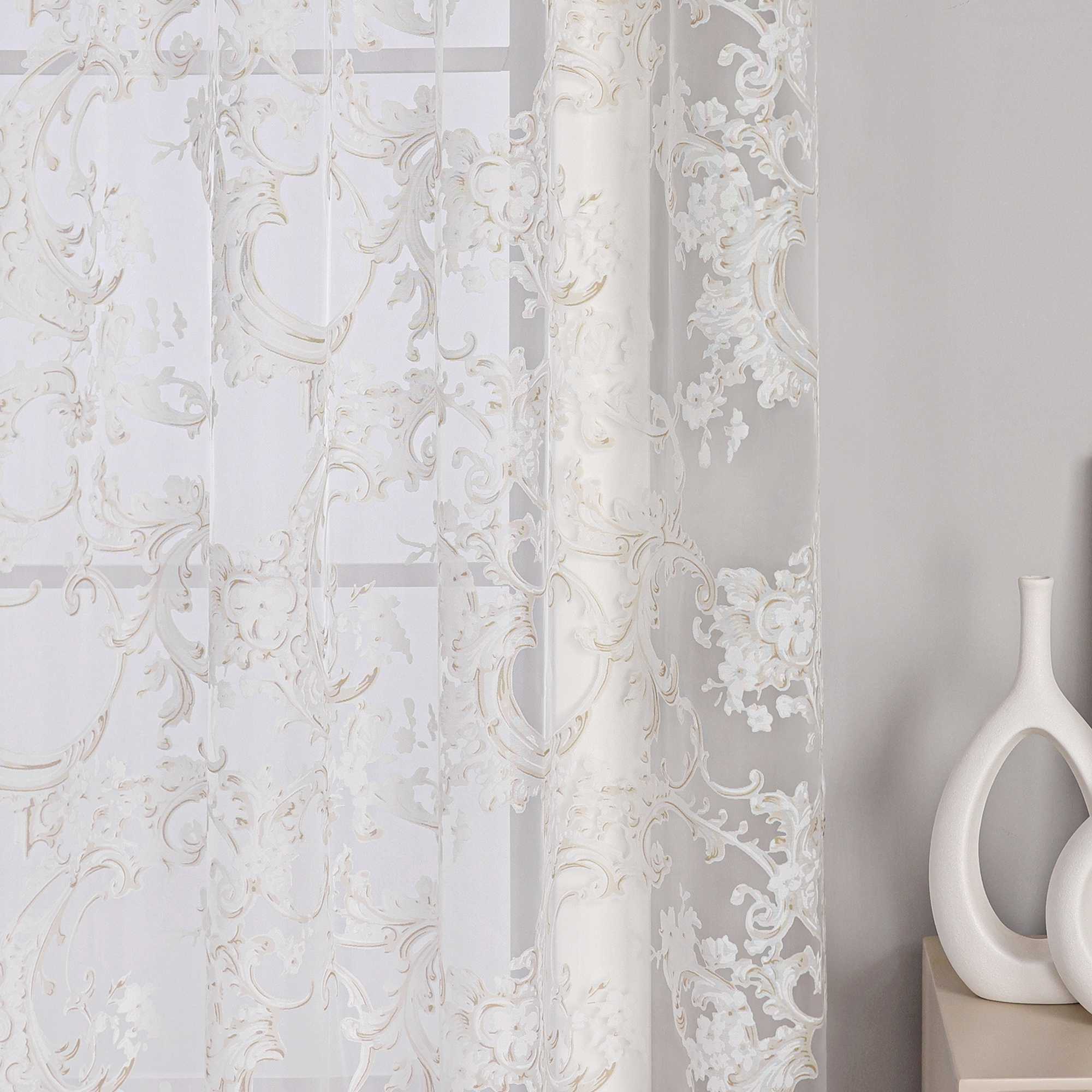 Elegant Curtain with Phoenix-Flower Pattern - Sheer Voile Grommet Curtain Panel