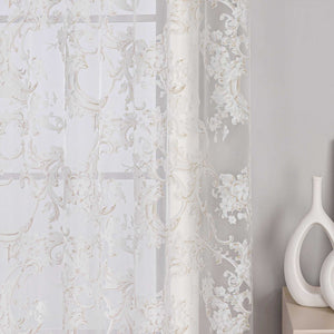 Elegant Curtain with Phoenix-Flower Pattern - Sheer Voile Grommet Curtain Panel